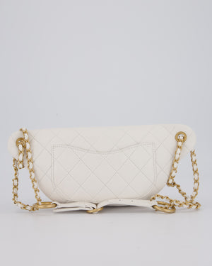Chanel White Lambskin Leather Bum Bag with Chain Logo Detailing and Gold Hardware