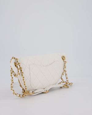 Chanel White Lambskin Leather Bum Bag with Chain Logo Detailing and Gold Hardware