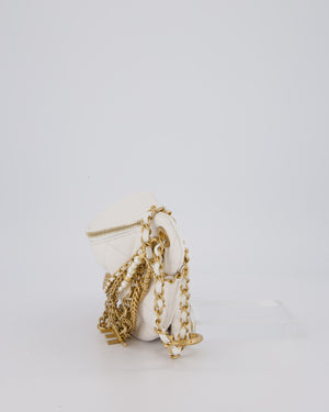 Chanel White Lambskin Leather Bum Bag with Chain Logo Detailing and Gold Hardware