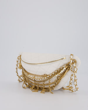 Chanel White Lambskin Leather Bum Bag with Chain Logo Detailing and Gold Hardware