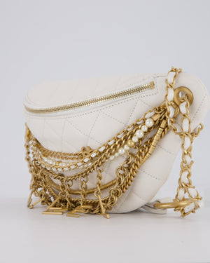Chanel White Lambskin Leather Bum Bag with Chain Logo Detailing and Gold Hardware