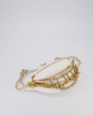 Chanel White Lambskin Leather Bum Bag with Chain Logo Detailing and Gold Hardware