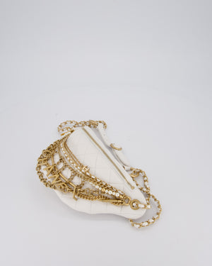 Chanel White Lambskin Leather Bum Bag with Chain Logo Detailing and Gold Hardware