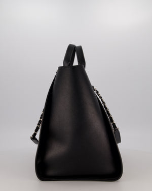 Chanel Black Medium Deauville Tote Bag in Caviar Leather with Silver Hardware