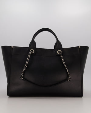 Chanel Black Medium Deauville Tote Bag in Caviar Leather with Silver Hardware