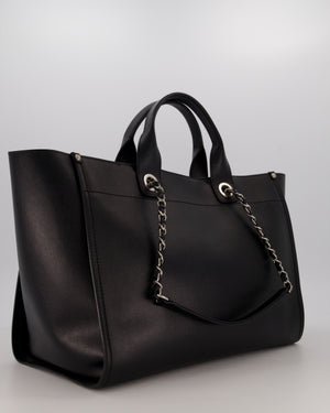 Chanel Black Medium Deauville Tote Bag in Caviar Leather with Silver Hardware