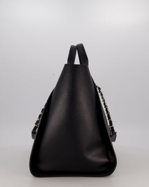 Chanel Black Medium Deauville Tote Bag in Caviar Leather with Silver Hardware