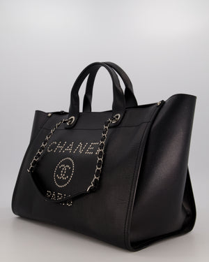 Chanel Black Medium Deauville Tote Bag in Caviar Leather with Silver Hardware