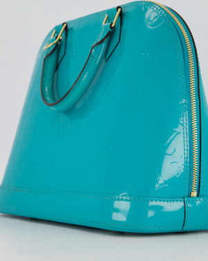 Louis Vuitton Alma PM Bleu Lagon Monogram Vernis Patent Leather Bag with Gold Hardware