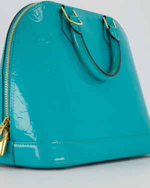 Louis Vuitton Alma PM Bleu Lagon Monogram Vernis Patent Leather Bag with Gold Hardware