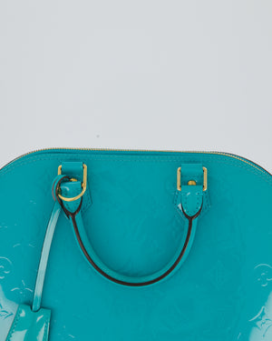 Louis Vuitton Alma PM Bleu Lagon Monogram Vernis Patent Leather Bag with Gold Hardware
