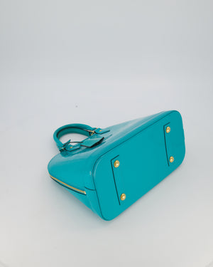 Louis Vuitton Alma PM Bleu Lagon Monogram Vernis Patent Leather Bag with Gold Hardware