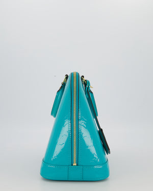 Louis Vuitton Alma PM Bleu Lagon Monogram Vernis Patent Leather Bag with Gold Hardware
