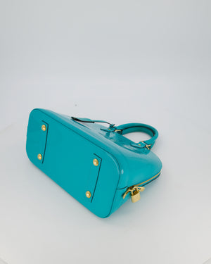 Louis Vuitton Alma PM Bleu Lagon Monogram Vernis Patent Leather Bag with Gold Hardware
