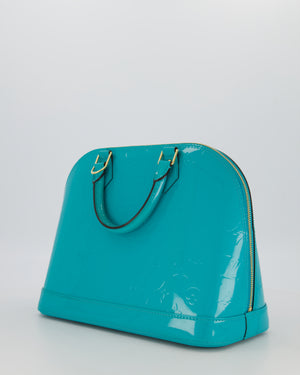 Louis Vuitton Alma PM Bleu Lagon Monogram Vernis Patent Leather Bag with Gold Hardware