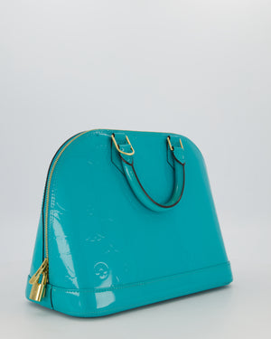 Louis Vuitton Alma PM Bleu Lagon Monogram Vernis Patent Leather Bag with Gold Hardware