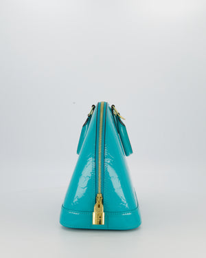 Louis Vuitton Alma PM Bleu Lagon Monogram Vernis Patent Leather Bag with Gold Hardware