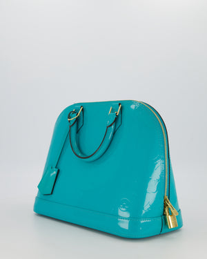 Louis Vuitton Alma PM Bleu Lagon Monogram Vernis Patent Leather Bag with Gold Hardware