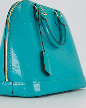 Louis Vuitton Alma PM Bleu Lagon Monogram Vernis Patent Leather Bag with Gold Hardware