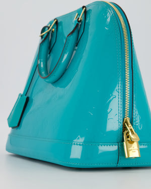 Louis Vuitton Alma PM Bleu Lagon Monogram Vernis Patent Leather Bag with Gold Hardware