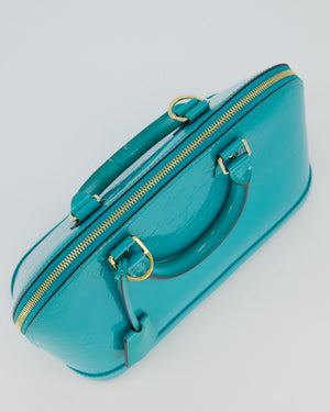Louis Vuitton Alma PM Bleu Lagon Monogram Vernis Patent Leather Bag with Gold Hardware