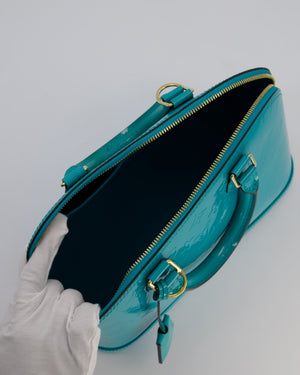 Louis Vuitton Alma PM Bleu Lagon Monogram Vernis Patent Leather Bag with Gold Hardware