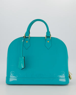 Louis Vuitton Alma PM Bleu Lagon Monogram Vernis Patent Leather Bag with Gold Hardware