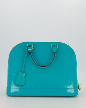 Louis Vuitton Alma PM Bleu Lagon Monogram Vernis Patent Leather Bag with Gold Hardware