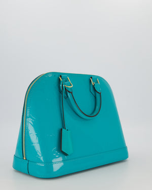 Louis Vuitton Alma PM Bleu Lagon Monogram Vernis Patent Leather Bag with Gold Hardware