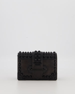 Prada Black Studded Cahier Cross-Body Shoulder Bag In Saffiano Calfskin Leather with Black Hardware