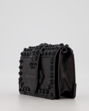 Prada Black Studded Cahier Cross-Body Shoulder Bag In Saffiano Calfskin Leather with Black Hardware