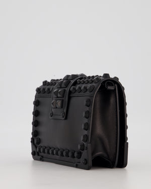 Prada Black Studded Cahier Cross-Body Shoulder Bag In Saffiano Calfskin Leather with Black Hardware