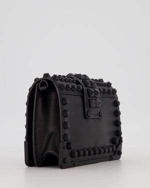 Prada Black Studded Cahier Cross-Body Shoulder Bag In Saffiano Calfskin Leather with Black Hardware