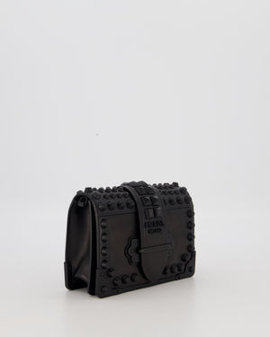 Prada Black Studded Cahier Cross-Body Shoulder Bag In Saffiano Calfskin Leather with Black Hardware