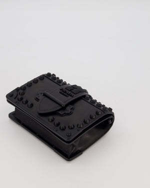 Prada Black Studded Cahier Cross-Body Shoulder Bag In Saffiano Calfskin Leather with Black Hardware