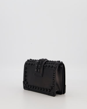 Prada Black Studded Cahier Cross-Body Shoulder Bag In Saffiano Calfskin Leather with Black Hardware