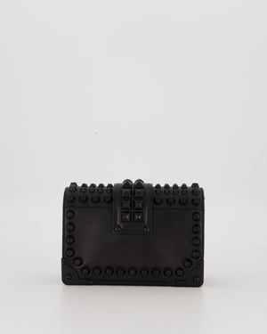 Prada Black Studded Cahier Cross-Body Shoulder Bag In Saffiano Calfskin Leather with Black Hardware