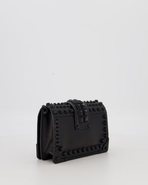 Prada Black Studded Cahier Cross-Body Shoulder Bag In Saffiano Calfskin Leather with Black Hardware