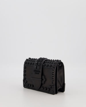 Prada Black Studded Cahier Cross-Body Shoulder Bag In Saffiano Calfskin Leather with Black Hardware