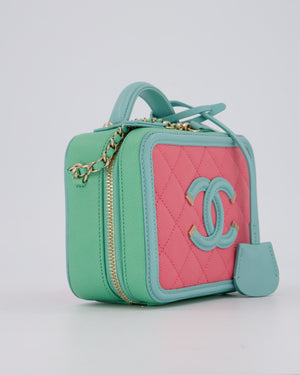Chanel Tricolour Caviar leather Vanity Case Bag with Blue CC Leather Logo Detail