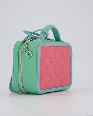 Chanel Tricolour Caviar leather Vanity Case Bag with Blue CC Leather Logo Detail