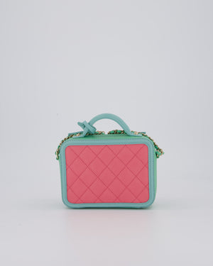 Chanel Tricolour Caviar leather Vanity Case Bag with Blue CC Leather Logo Detail