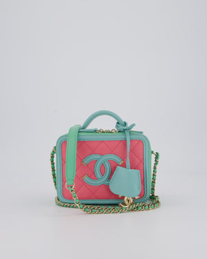 Chanel Tricolour Caviar leather Vanity Case Bag with Blue CC Leather Logo Detail