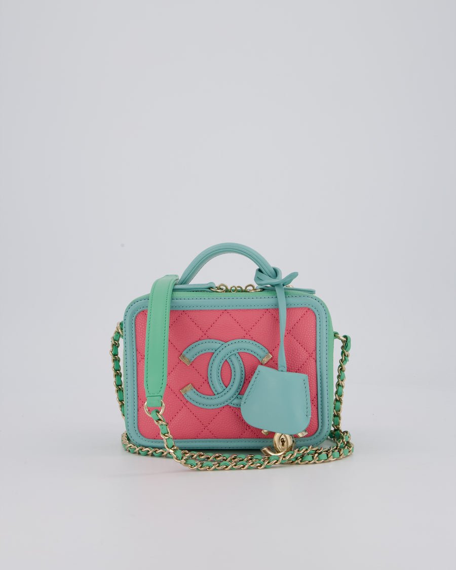 Chanel Tricolour Caviar leather Vanity Case Bag with Blue CC Leather Logo Detail