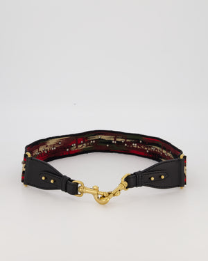 Christian Dior Embroidered Studded Red and Green Bohemian Shoulder Strap with Mixed Metal Hardware