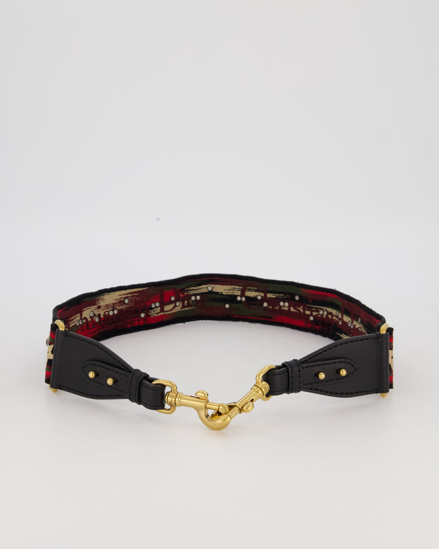 Christian Dior Embroidered Studded Red and Green Bohemian Shoulder Strap with Mixed Metal Hardware