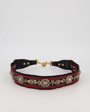 Christian Dior Embroidered Studded Red and Green Bohemian Shoulder Strap with Mixed Metal Hardware