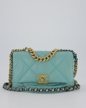Chanel Small 19 Flap Bag in Aqua Blue Quilted Goatskin Leather with Mixed Hardware