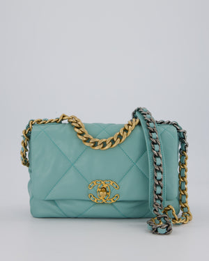 Chanel Small 19 Flap Bag in Aqua Blue Quilted Goatskin Leather with Mixed Hardware