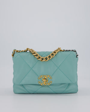 Chanel Small 19 Flap Bag in Aqua Blue Quilted Goatskin Leather with Mixed Hardware